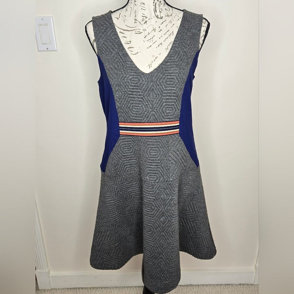 MAEVE by Anthropologie Womens Gray Blue Geometric Sleeveless Quilted Dress Small